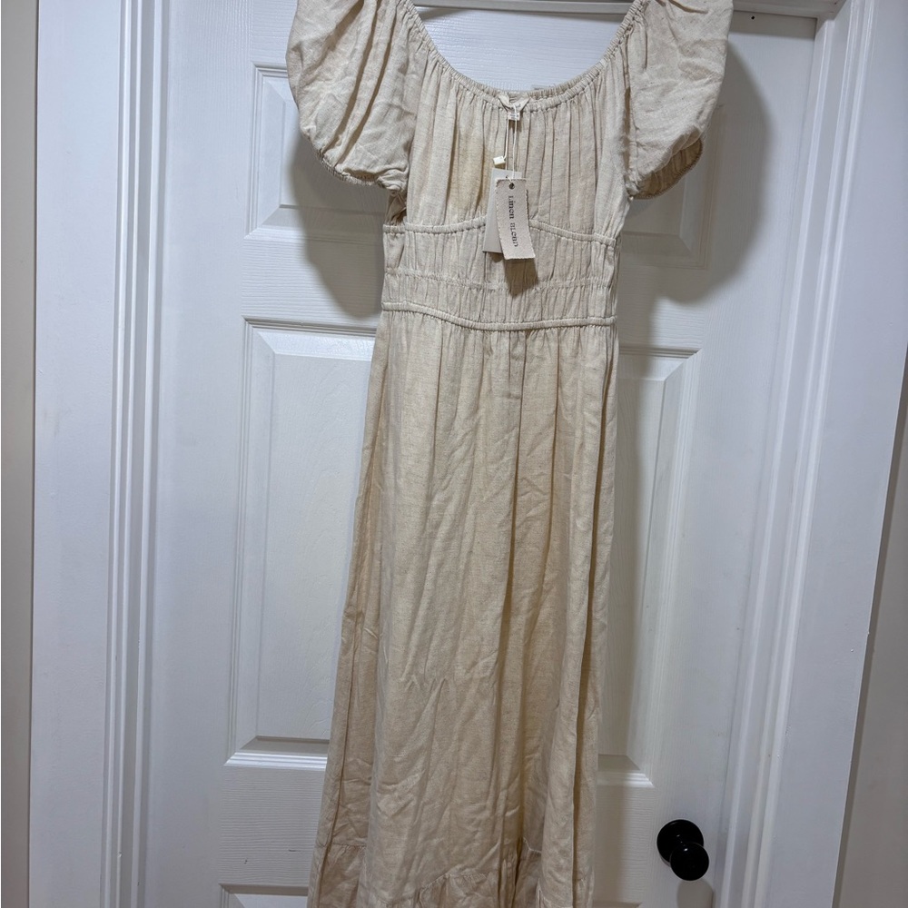 NWT SIM & SAM SS Smock Poplin MIDI Linen Blend Dress - Picture 2 of 7